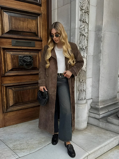 Tanja - Suede long coat with belt