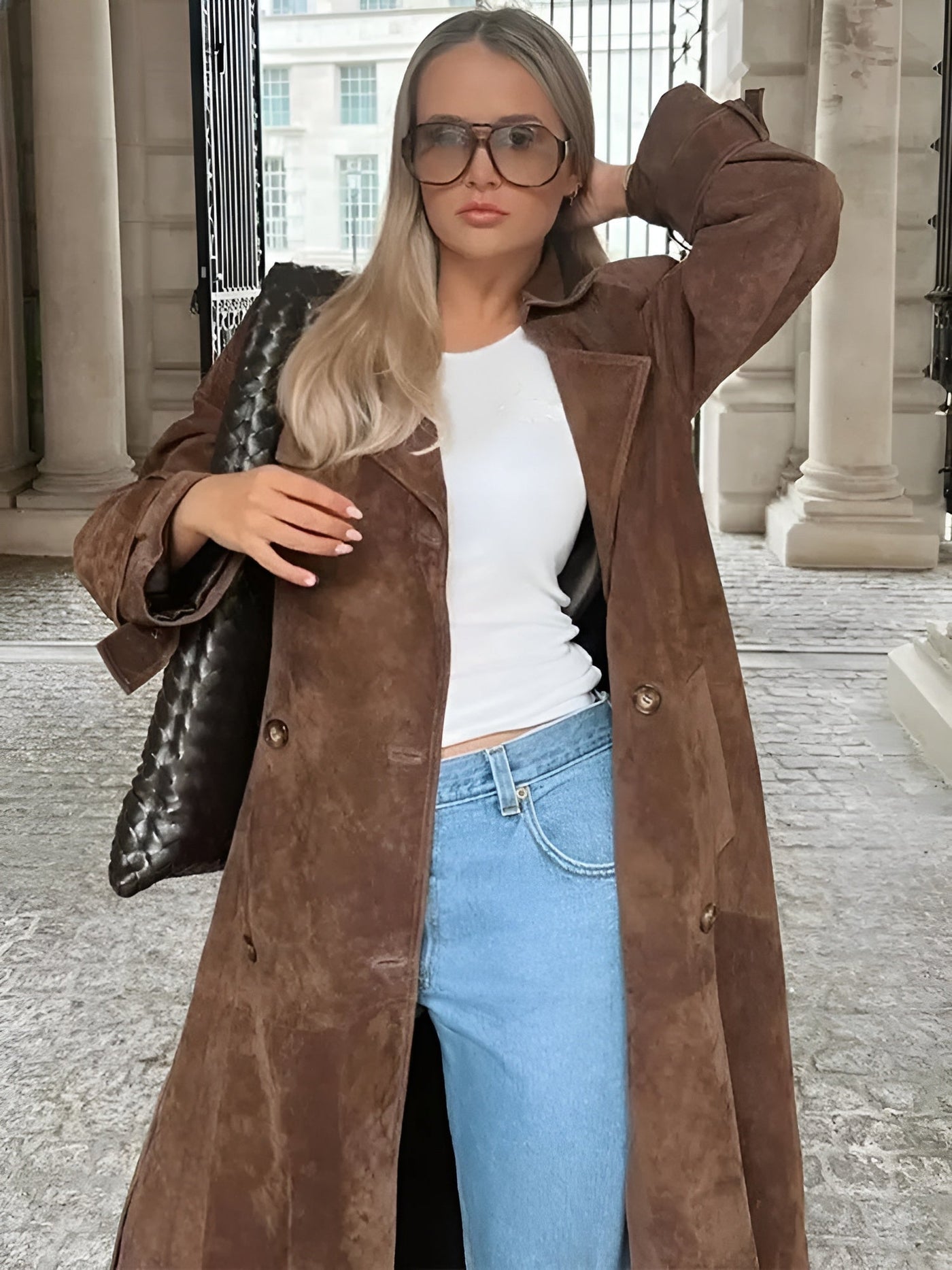 Tanja - Suede long coat with belt