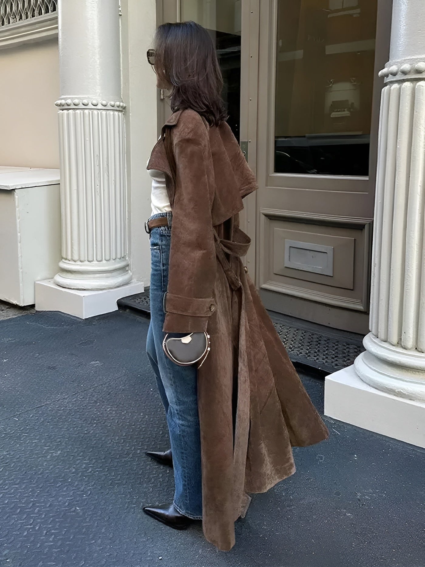 Tanja - Suede long coat with belt