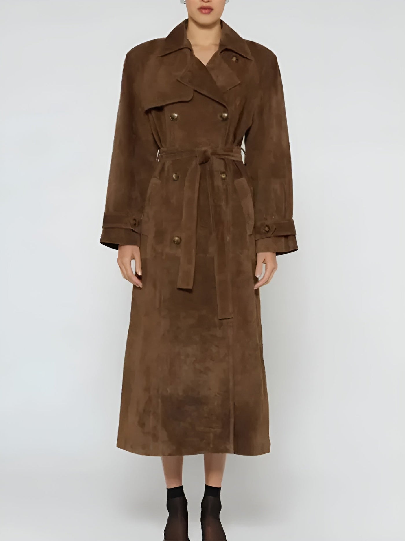 Tanja - Suede long coat with belt