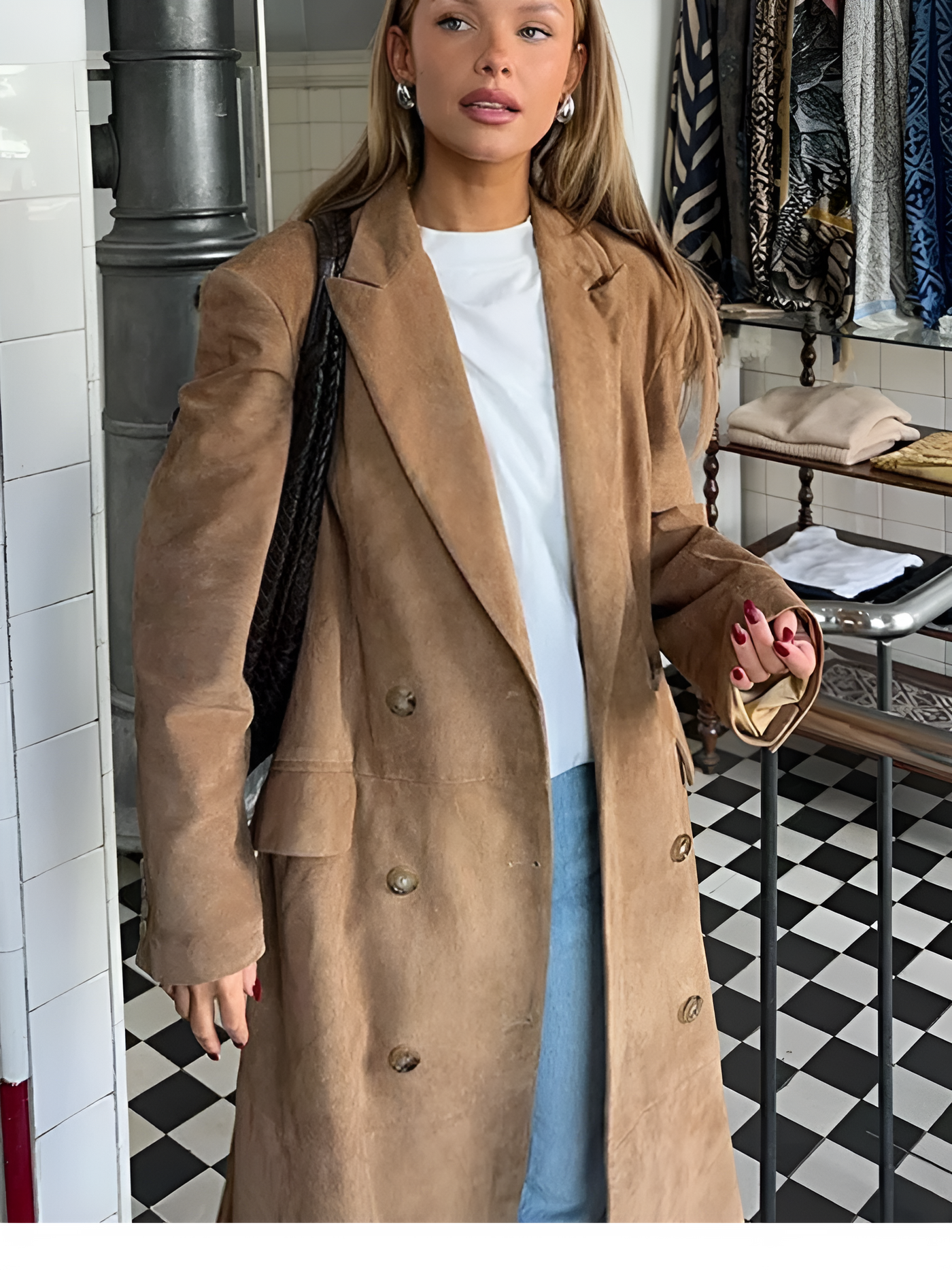 Tanja - Suede long coat with belt